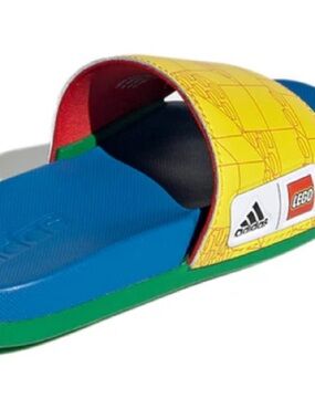 adidas Kids Slide Sandals in Blue, Yellow & Green